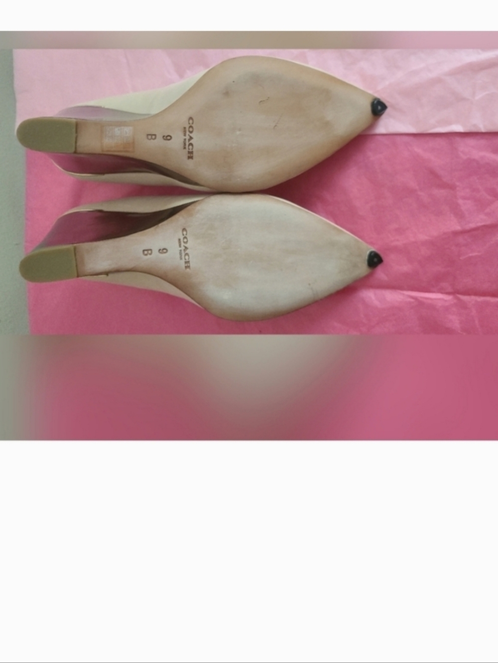 Coach Nude Leather Pointed Wedge Pumps with Pink Wedge - Picture 4 of 9